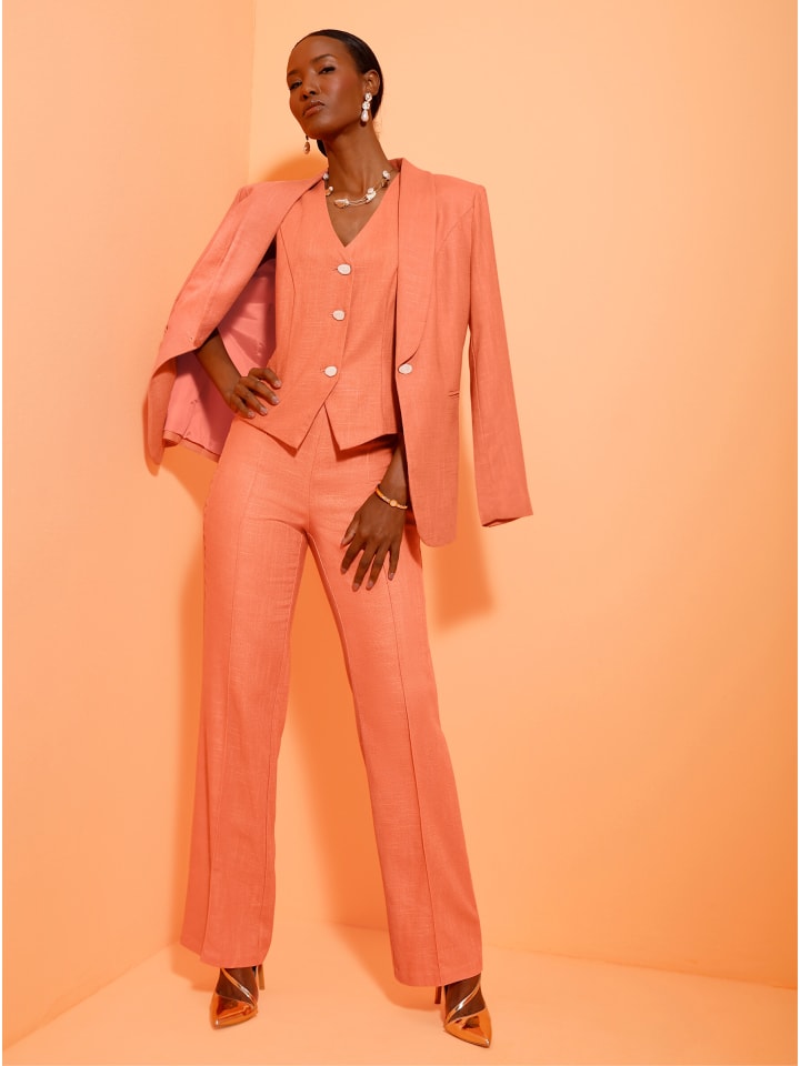 Leinen-Mix-Blazer in papaya