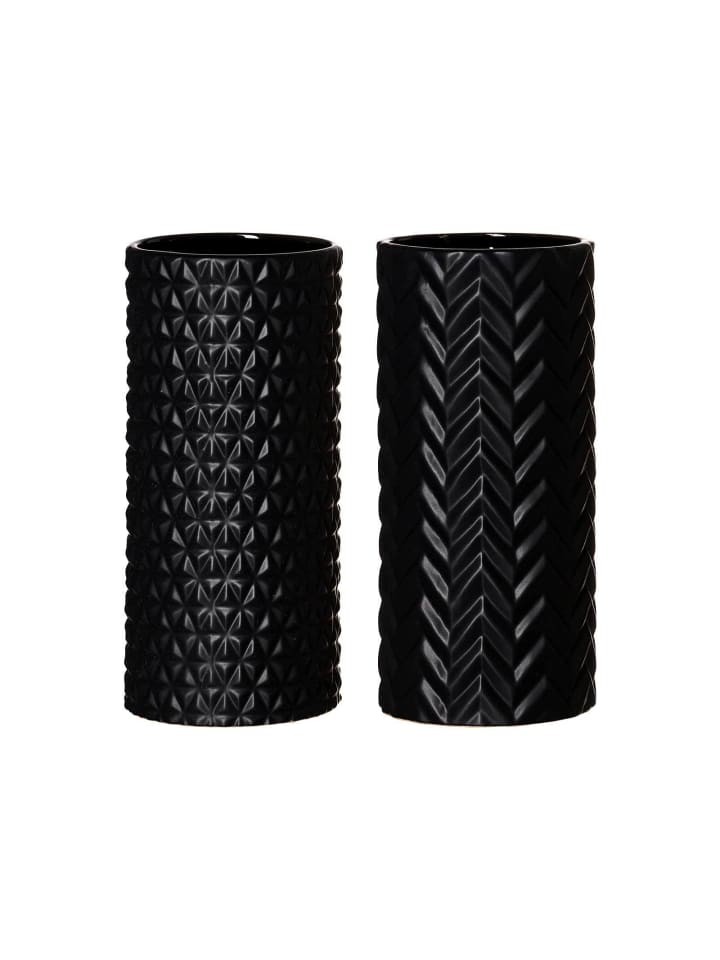 2er Set Vasen Raute & Zick Zack in Schwarz 25 cm