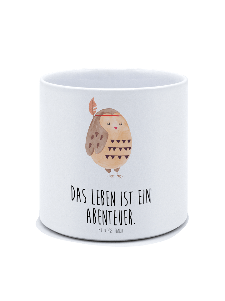 Pflanzkübel Groß Eule Federschmuck mit Spruch in Weiß