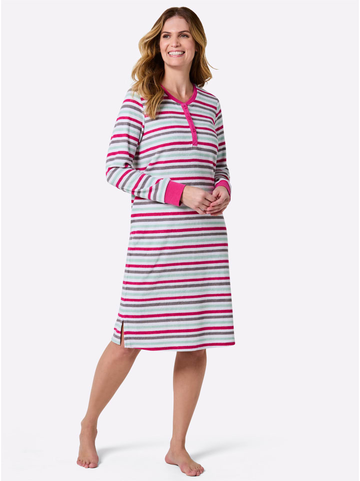 Nachthemd in fuchsia-weiß-geringelt