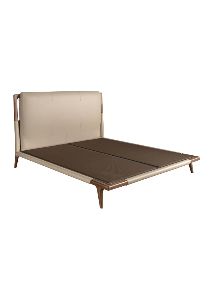 Bett 7194 in Nerz / Walnuss dunkel – (B)188 x (H)216 x (T)120 cm