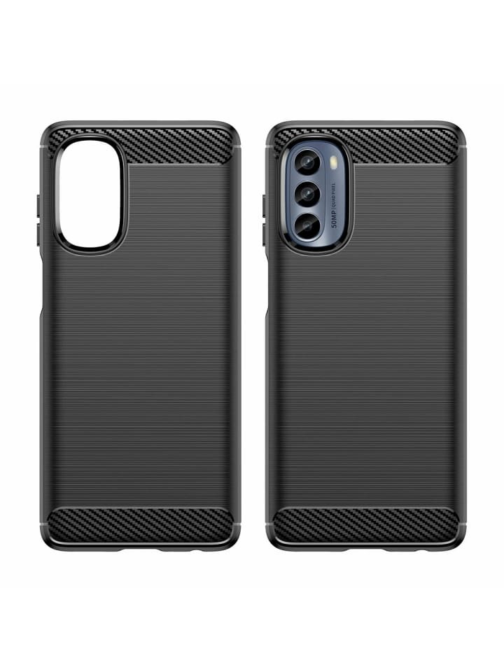 Carbon Case Hülle kompatibel mit Motorola Moto G62 5G Schwarz in Schwarz