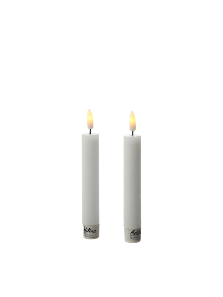 2x LED Stabkerzen LINA Rustik-Optik Echtwachs H: 16cm in weiß