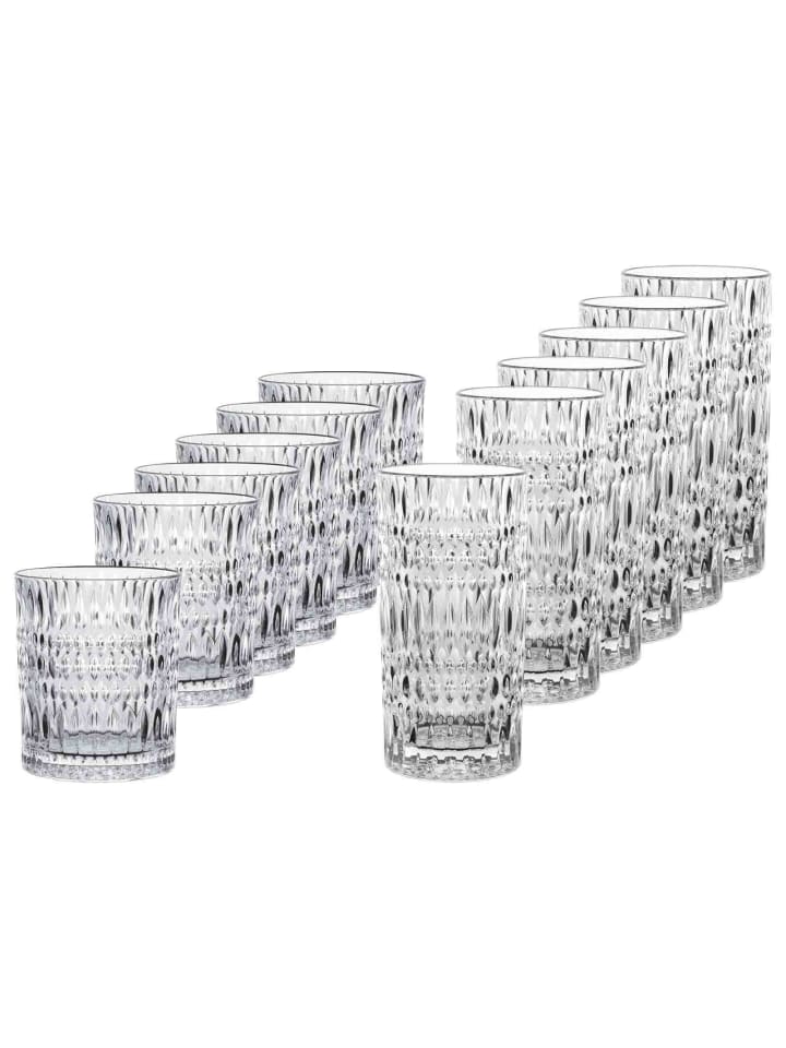 12-tlg. Longdrink & Becher Set Ethno in Transparent