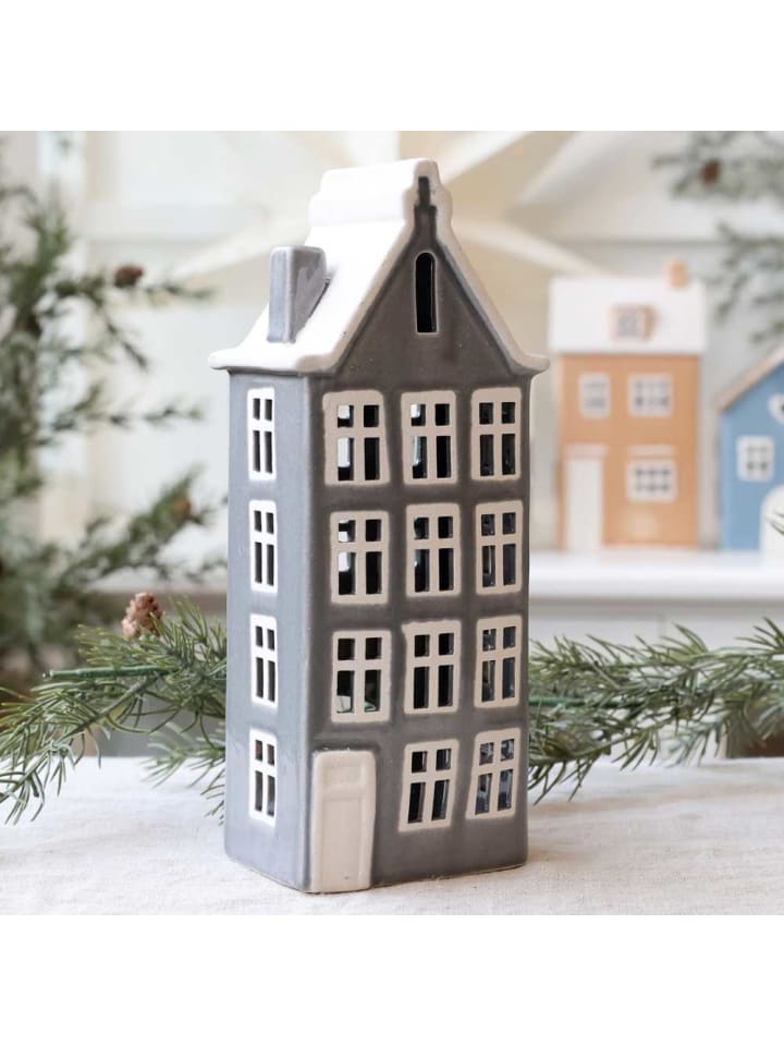 Lichthaus FRENCH GREY Grau CHAMONIX Haus für Teelicht 25 cm