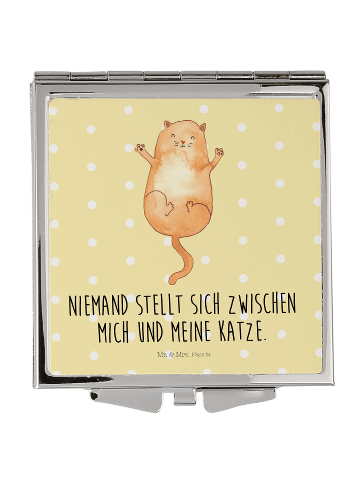 Schminkspiegel Katze Umarmen mit Spruch in Gelb Pastell