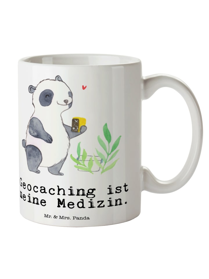 Tasse Panda Geocaching mit Spruch in Weiß
