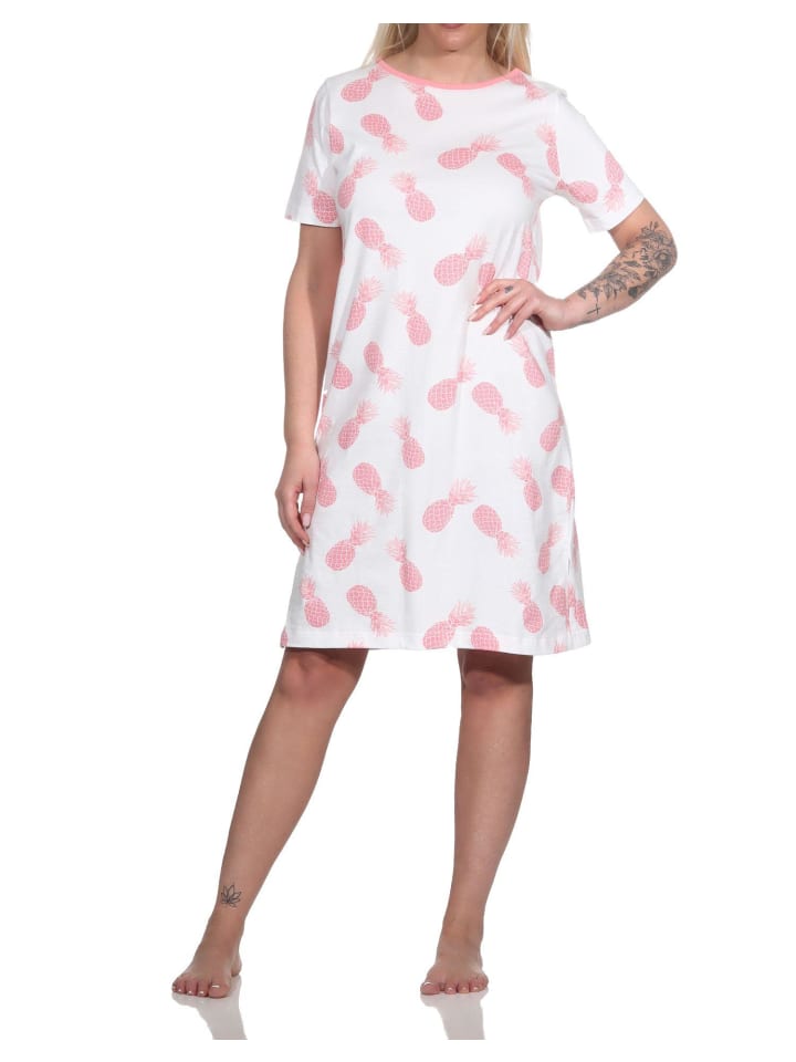 Kurzarm Nachthemd Sleepshirt Ananas - 79353 in rosa