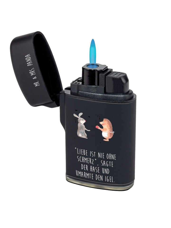 Feuerzeug Hase Igel mit Spruch in Schwarz