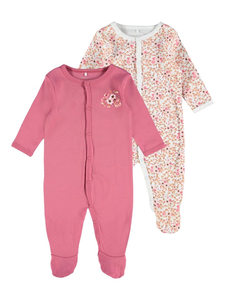 Baby Mädchen 2er Pack Strampler mit Füßen in Rosa