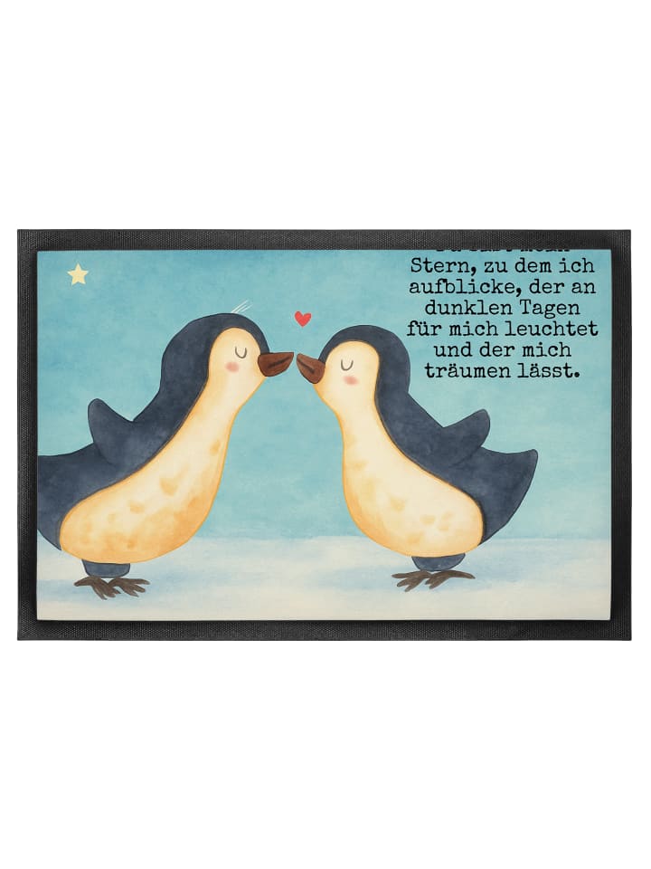 Eingangsteppich Pinguin Liebe Design mit Spruch in Weiß