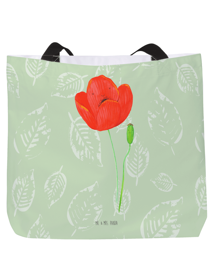 Tote Bag Blume Mohnblume ohne Spruch in Blattgrün