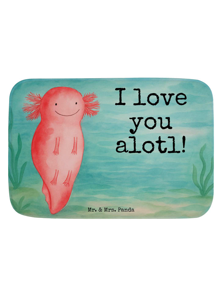 Bad-Fußmatte Axolotl Liebe Design mit Spruch in Weiß