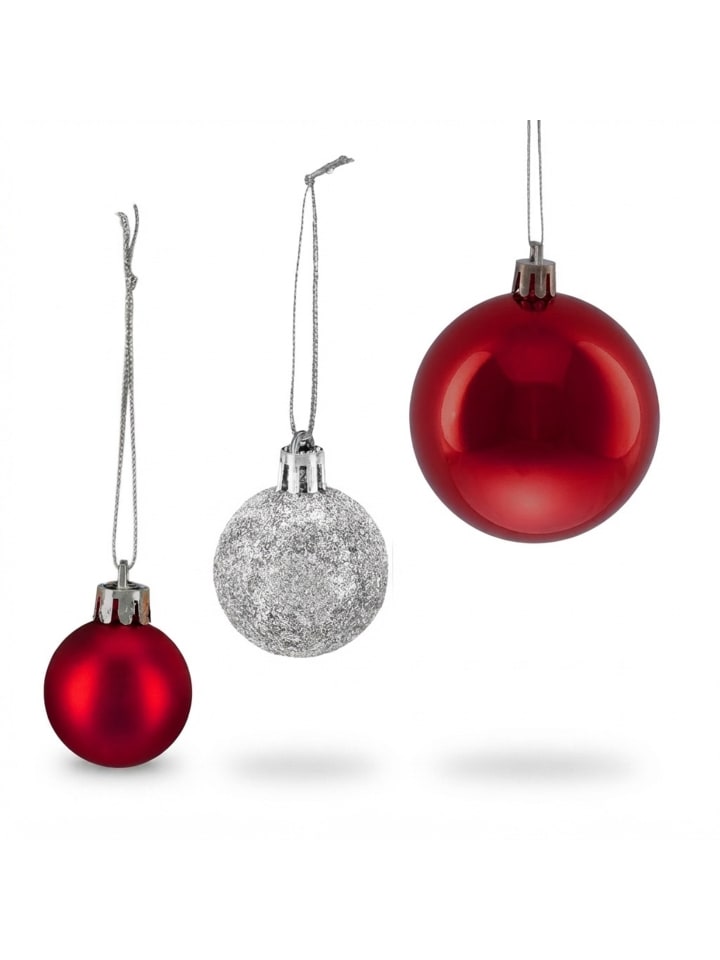 100-tlg. Weihnachtskugeln Set in Silber/ Rot