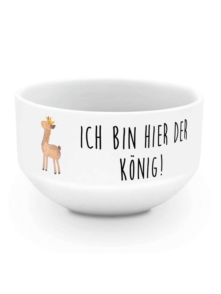 Obstschale Lama König mit Spruch in Weiß