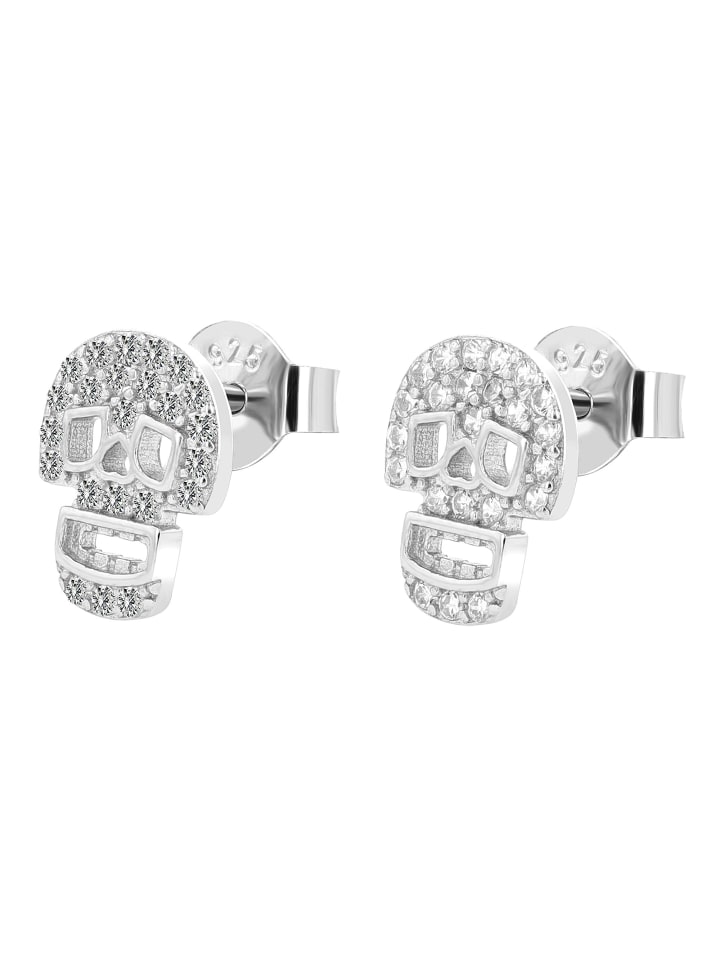 Damen Ohrringe – Ohrstecker Totenkopf aus 925 Silber mit Zirkonia in silber