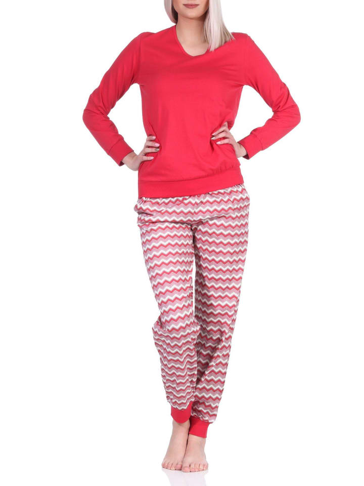 Pyjama Schlafanzug lang & Bündchen EthnoLook - 79820 in rot
