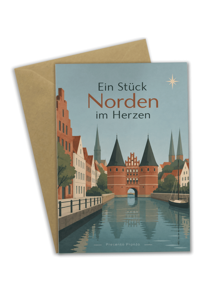 Grußkarte Stadttor modern Design mit Spruch in Weiß