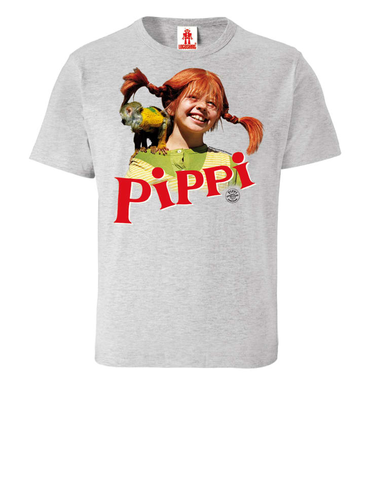 T-Shirt Langstrumpf & Herr Nilsson in grau-meliert