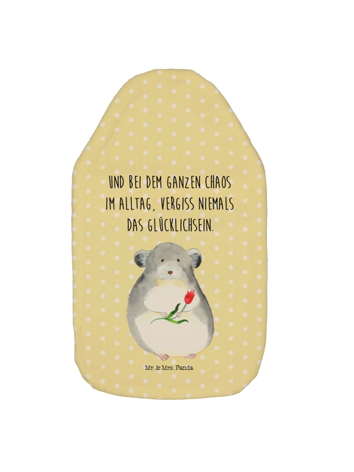 Wärmflasche Chinchilla Blume mit Spruch in Gelb Pastell