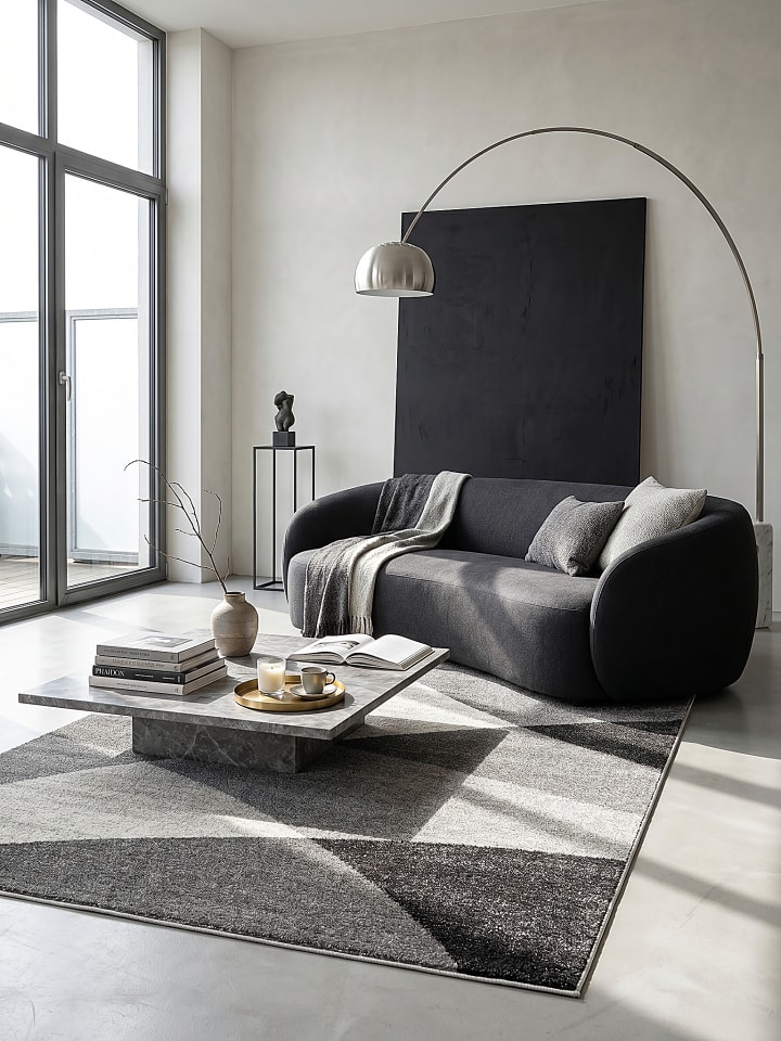 Kurzflorteppich Abstrakt pflegeleicht Wohnzimmer Schlafzimmer Modern in Rot-Grau