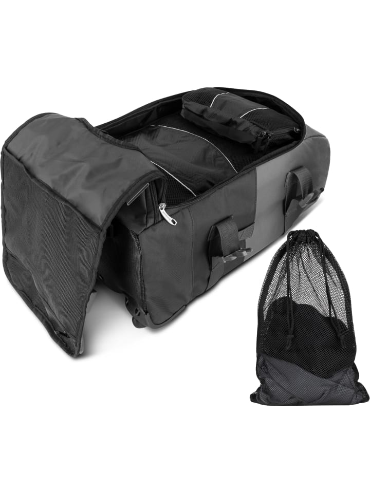 Reisetasche mit 5 passenden Kleidertaschen Melano in Schwarz/Grau