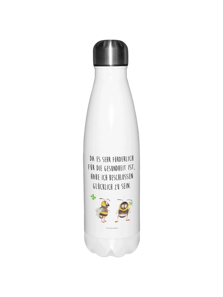 Trinkflasche Hummeln Kleeblatt mit Spruch in Weiß