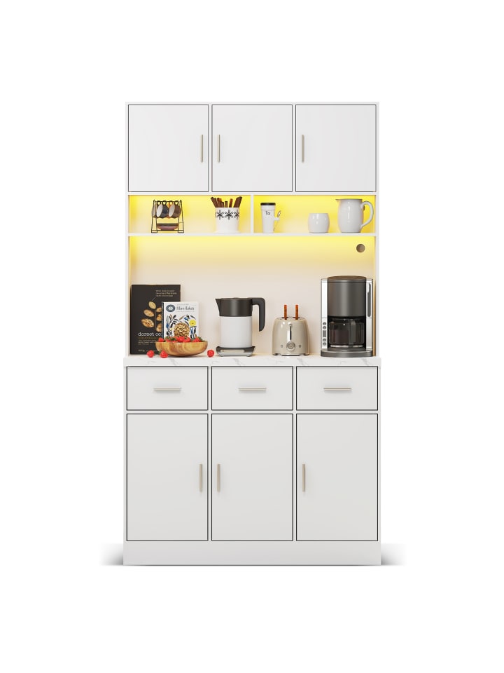 Küchenschrank in Weiß 100x40x180 cm mit LED Schubladen und Steckdosen