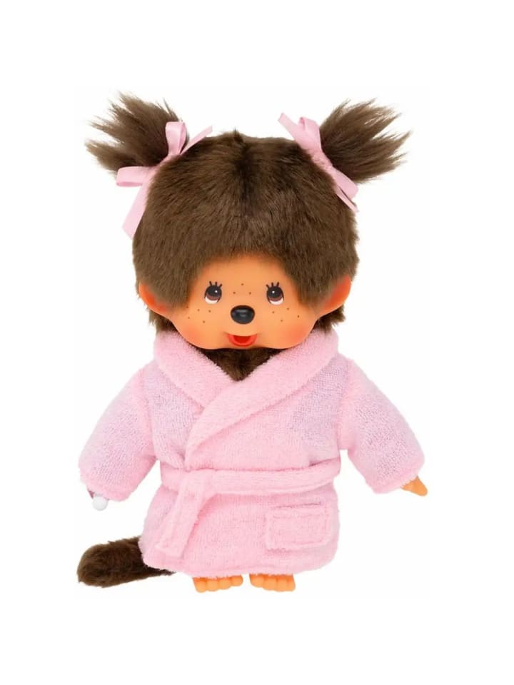 Mädchen im Bademantel mit Zöpfen | 20 cm Monchhichi Puppe | Fashion