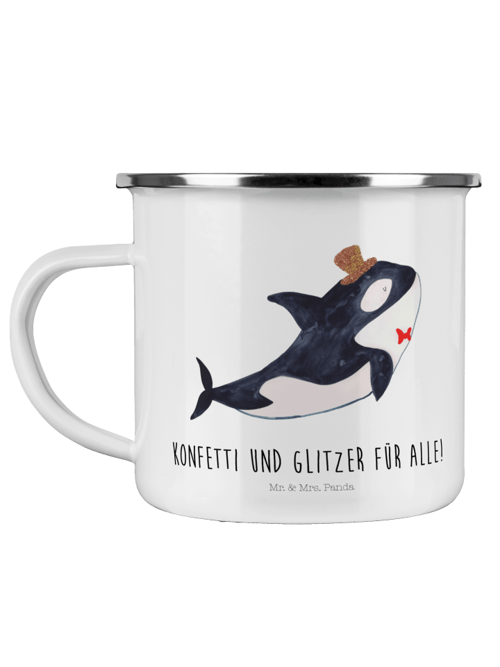 Kaffeebecher Orca Zylinder mit Spruch in Weiß