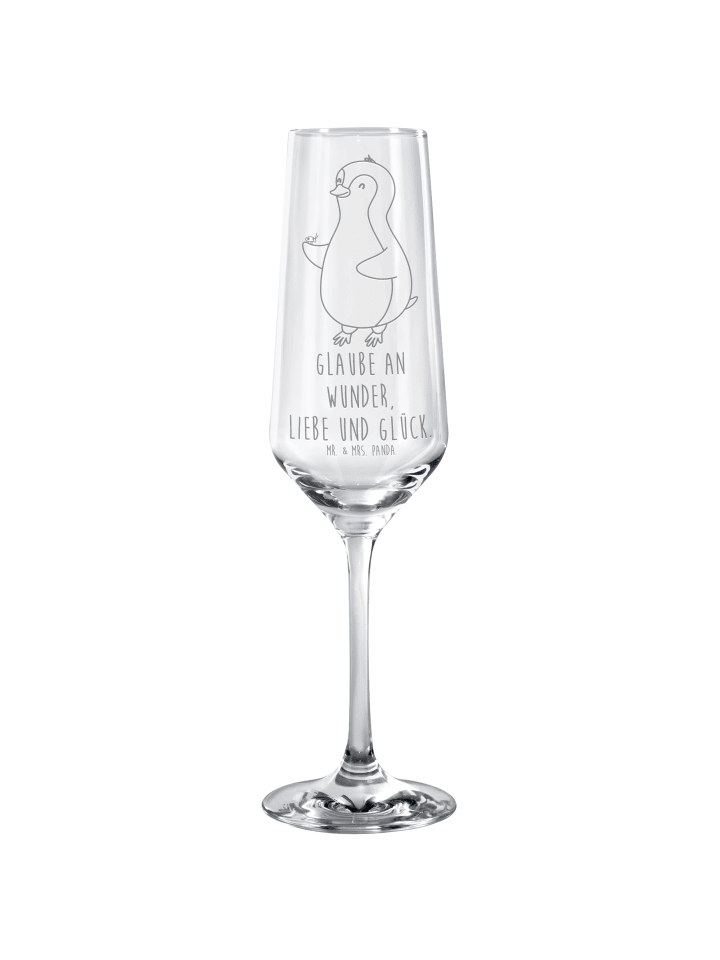 Champagnerglas Pinguin Marienkäfer mit Spruch in Transparent