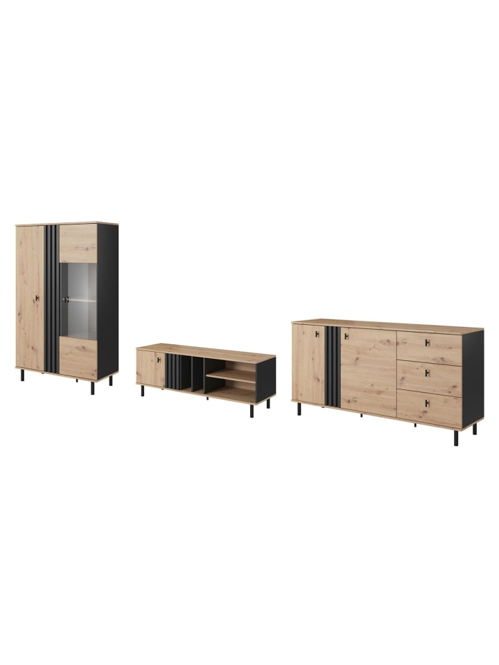 Wohnzimmer-Set Madis sand grange eiche / anthrazit 3-teilig