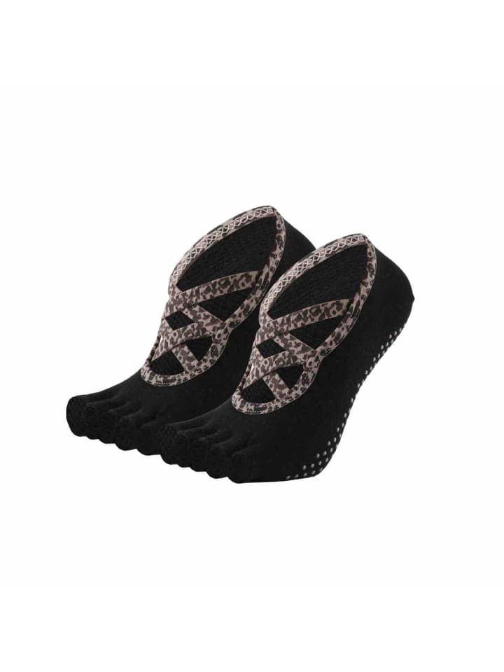 2er-Pack Yoga-/Pilates-Zehensocken im Leopardenmuster in Schwarz