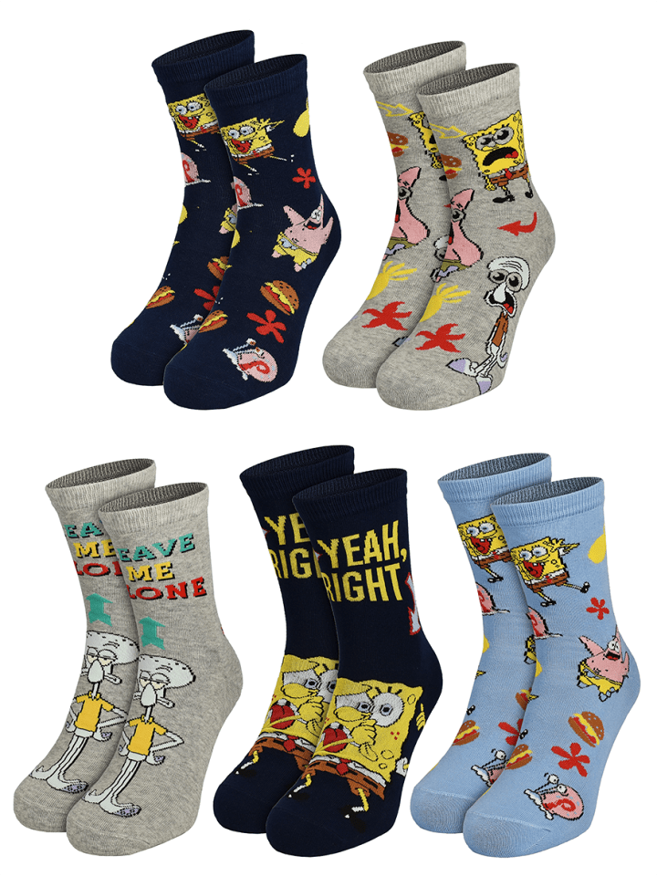 5er Pack Spongebob Schwammkopf Socken Sneaker 40-45 in Mehrfarbig