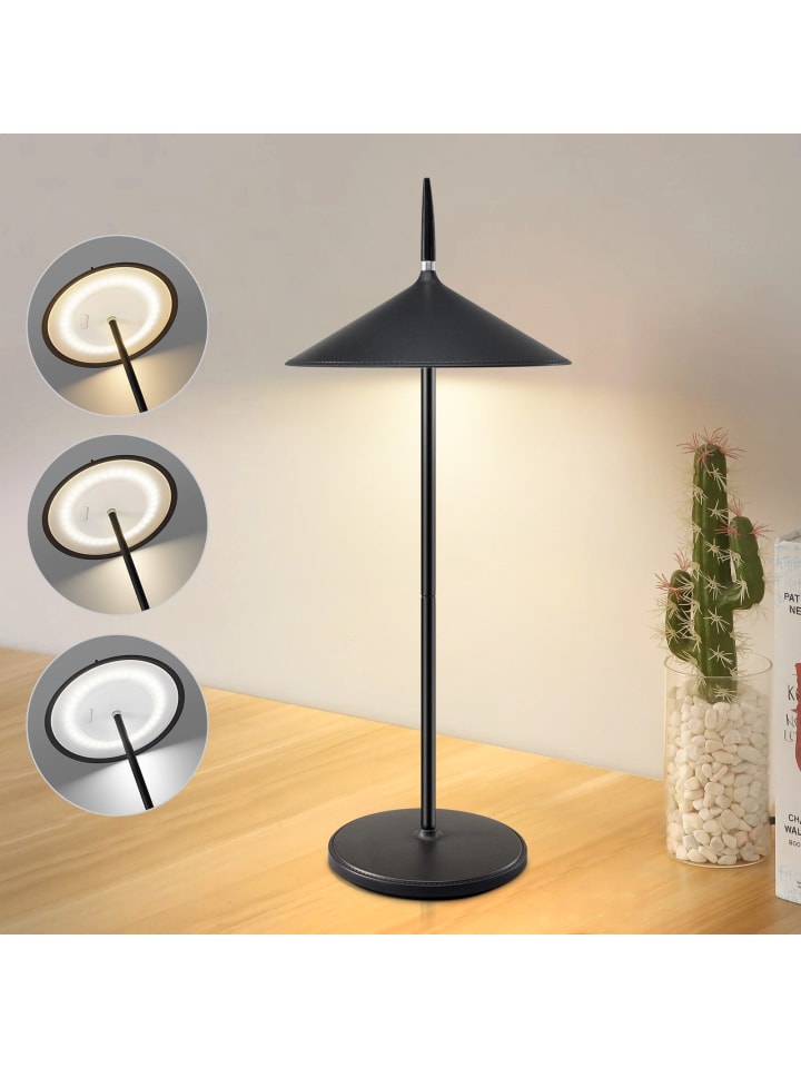 Tischleuchte LED in schwarz Touch Dimmbar kabellos IP44 Wiederaufladbar 1800mAh