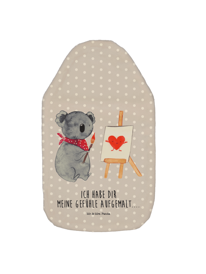 Wärmflasche Koala Künstler mit Spruch in Grau Pastell