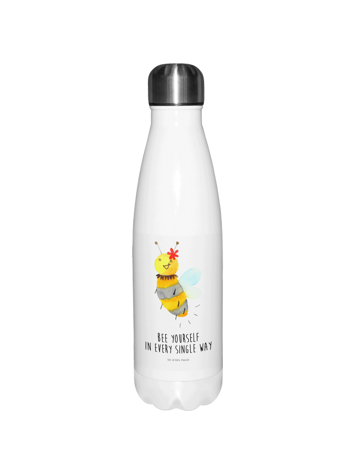 Thermoskanne Biene Blume mit Spruch in Weiß