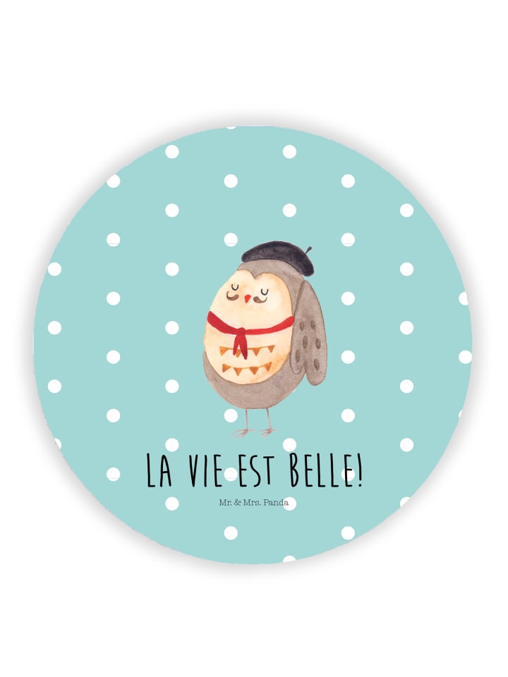 Kühlschrankmagnet Eule Frankreich mit Spruch in Türkis Pastell