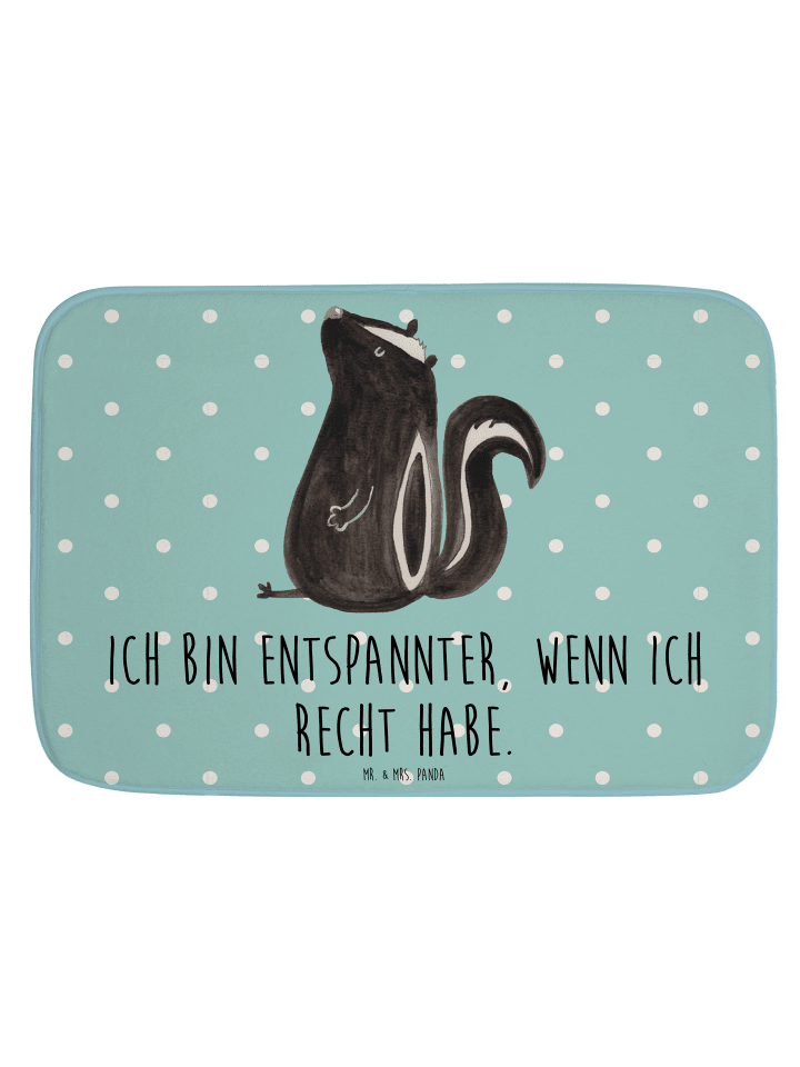 Badeteppich Stinktier Sitzen mit Spruch in Türkis Pastell