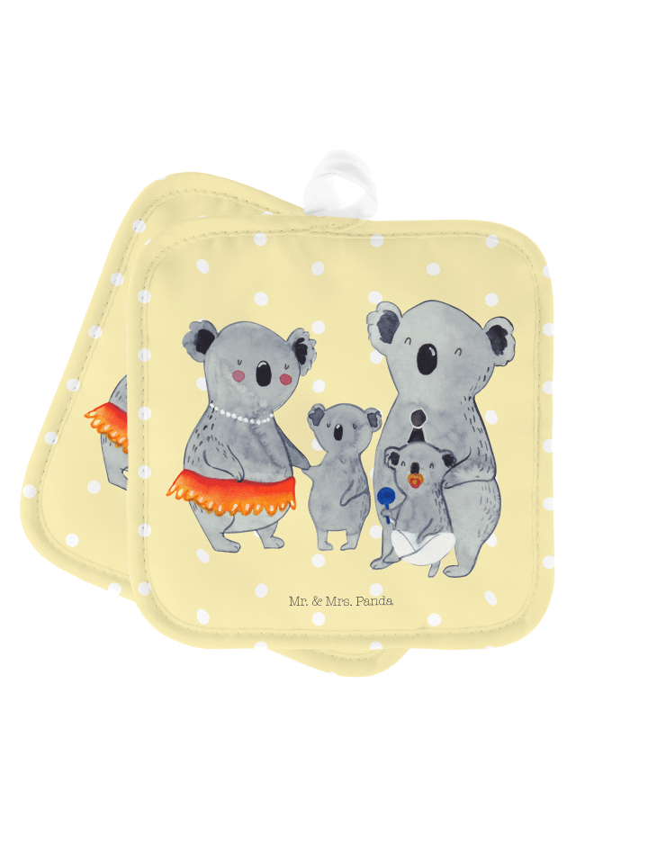 2er Set Topflappen Koala Familie ohne Spruch in Gelb Pastell