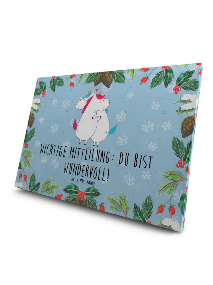 Advents-Teekalender Einhorn Mitteilung mit Spruch in Eisblau
