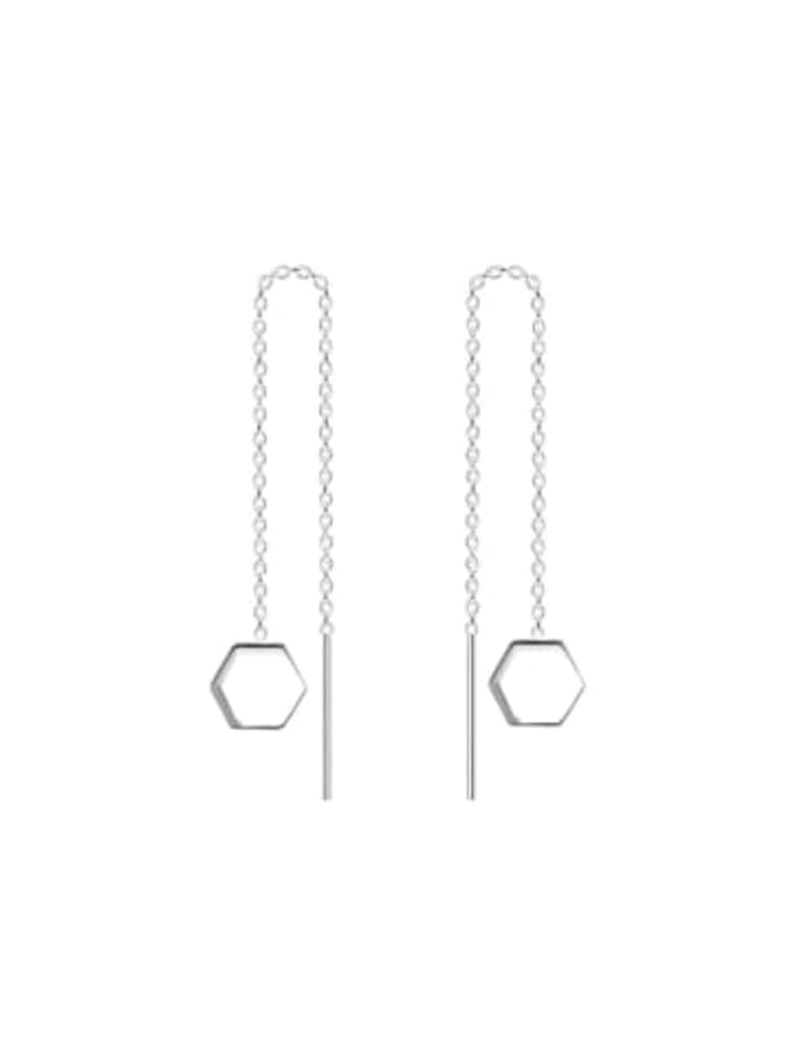 Ohrringe OHRHÄNGER KETTE MIT HEXAGON in 925 Sterling Silber, 2-tlg. in silber