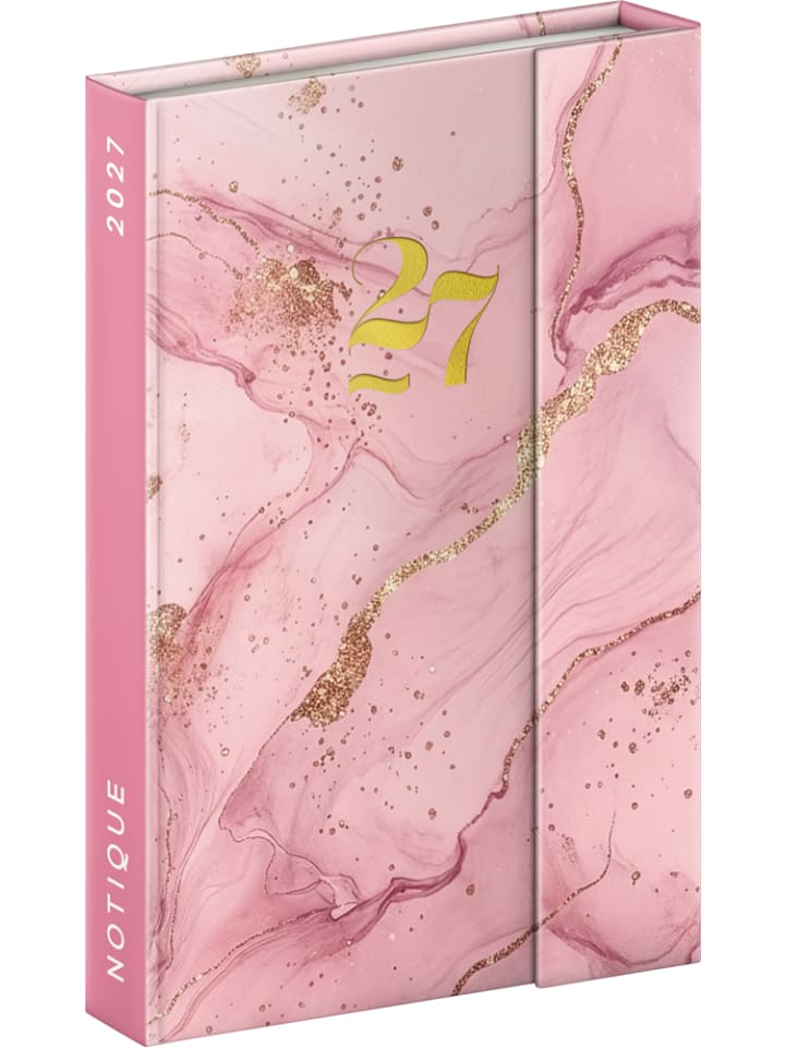 Taschenkalender 2027 mit Magnetverschluss in Rosa Marmor - 11 x 16 cm