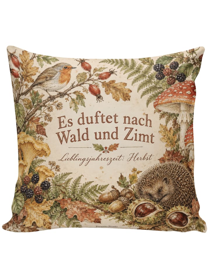 Kopfkissen Herbstwald romantisch Design mit Spruch in Weiß