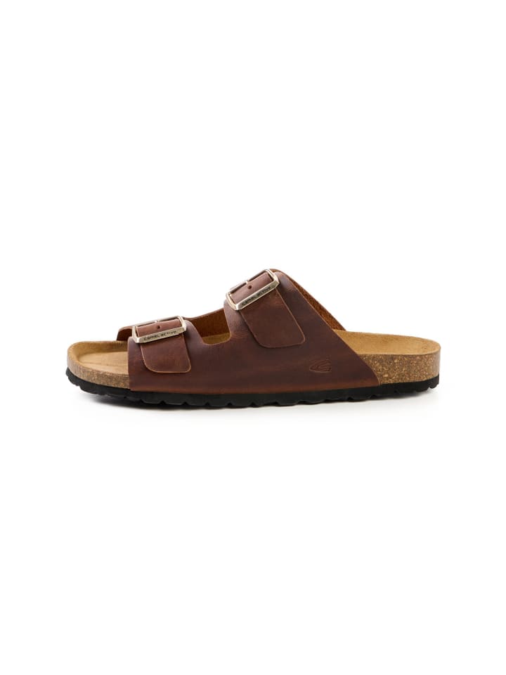 Leder Pantolette mit Korkfußbett in Braun