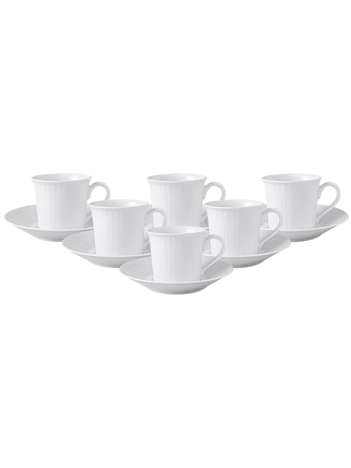 6er Set Kaffeetassen mit Untertassen Cellini in Weiß 200 ml