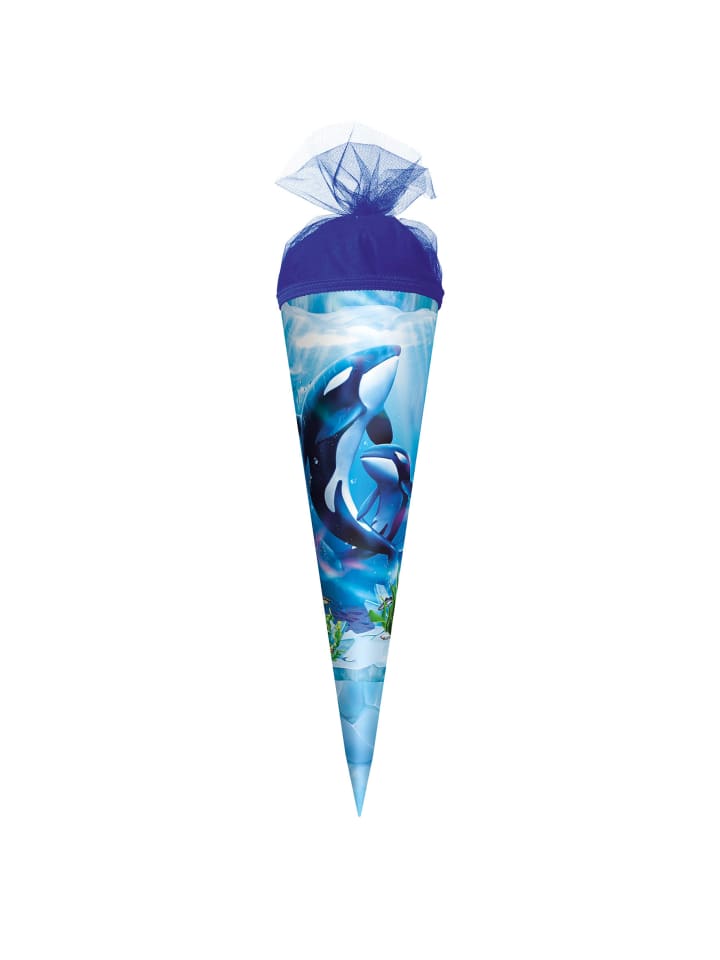Schultüte klein 22 cm Orcas in Blau