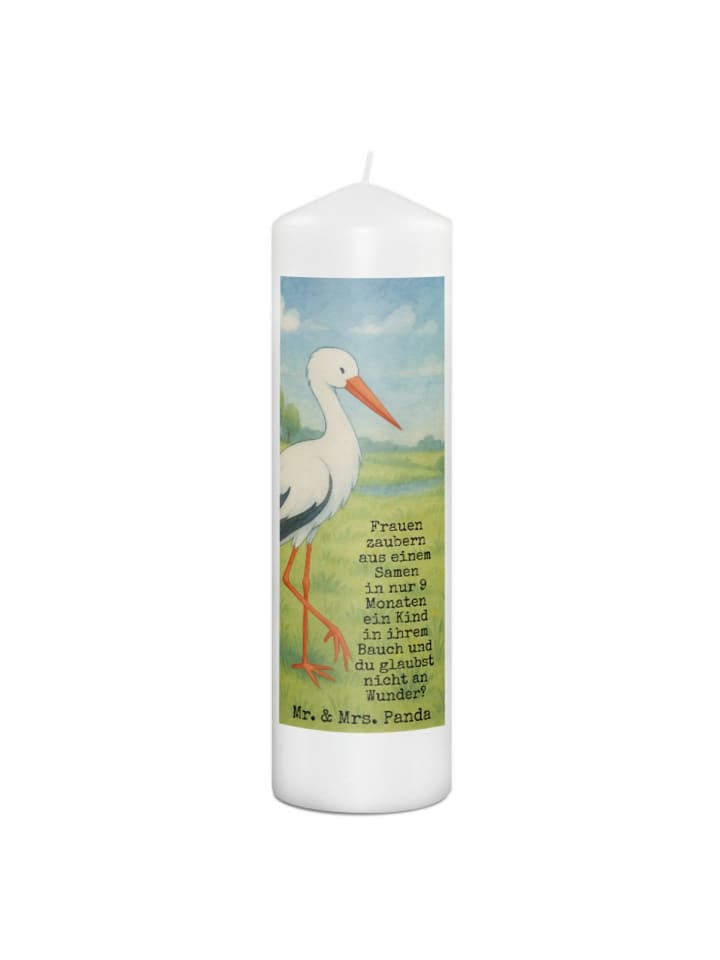 Kerze Storch Design mit Spruch in Weiß