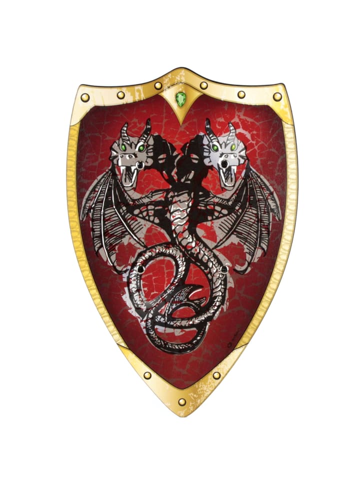 Ritterschild Doppelkopf mit Drachen Motiv, Holz, 49 x 32 cm in Mehrfarbig in Mehrfarbig