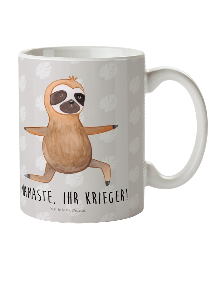 Tasse Faultier Yoga mit Spruch in Grau Pastell